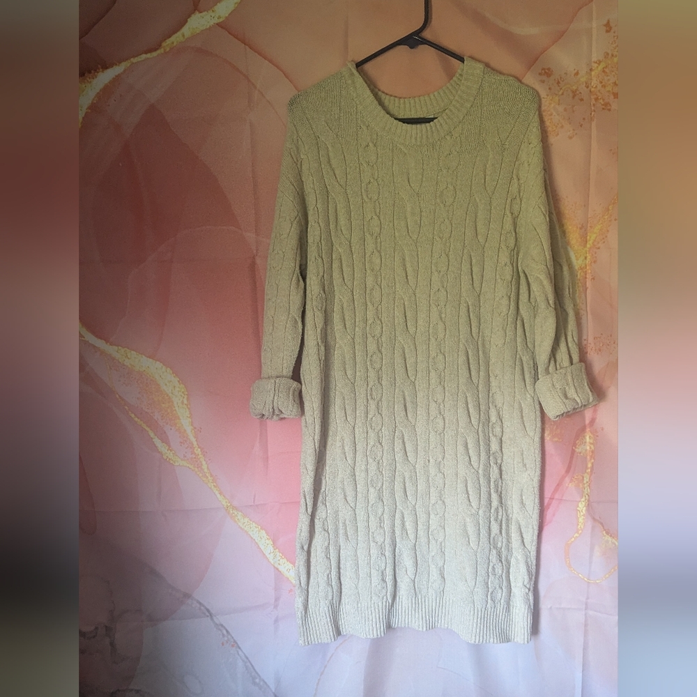 Time and Tru Cream Cable Knit Long Sleeve Dress